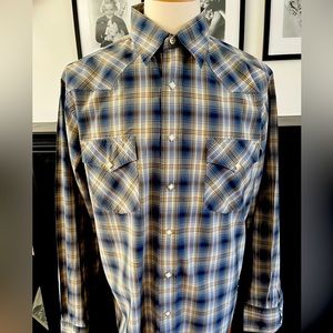 Lucky Brand Western Shirt. Extra Large. Blue Plaid. Very Good Condition.